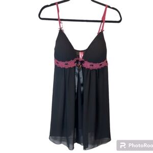 COSMOPOLITAN Black/Hot Pink Camisole Nightie Babydoll Lingerie Size XL